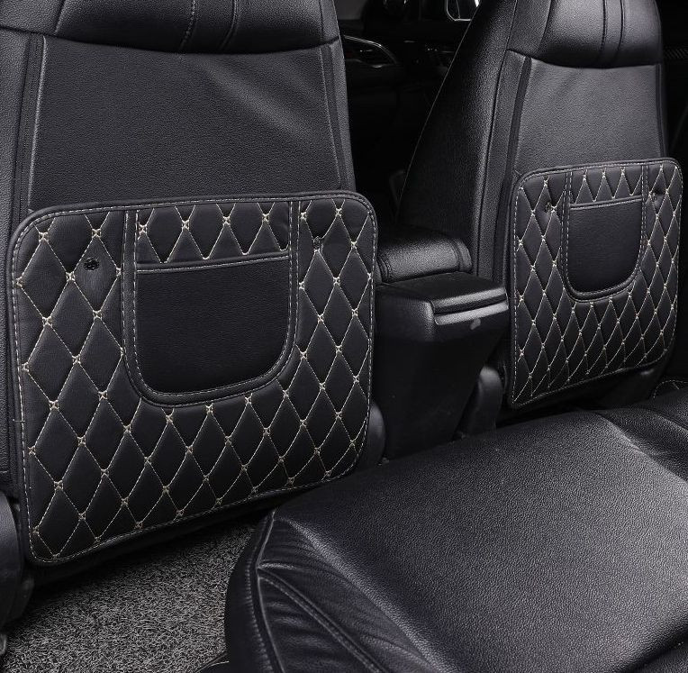 Кикмат Carlife для защиты спинки передн. сиденья, экокожа РОМБ (45х36см) малый ,черный 1шт.