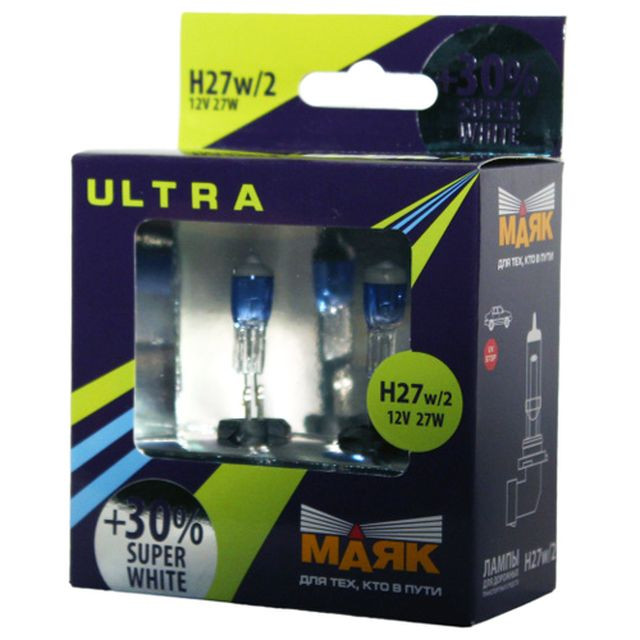 Лампа МАЯК 12V   H27/W2   27W Ultra РG13 (881) Super White+ 30%  (к-кт 2шт)