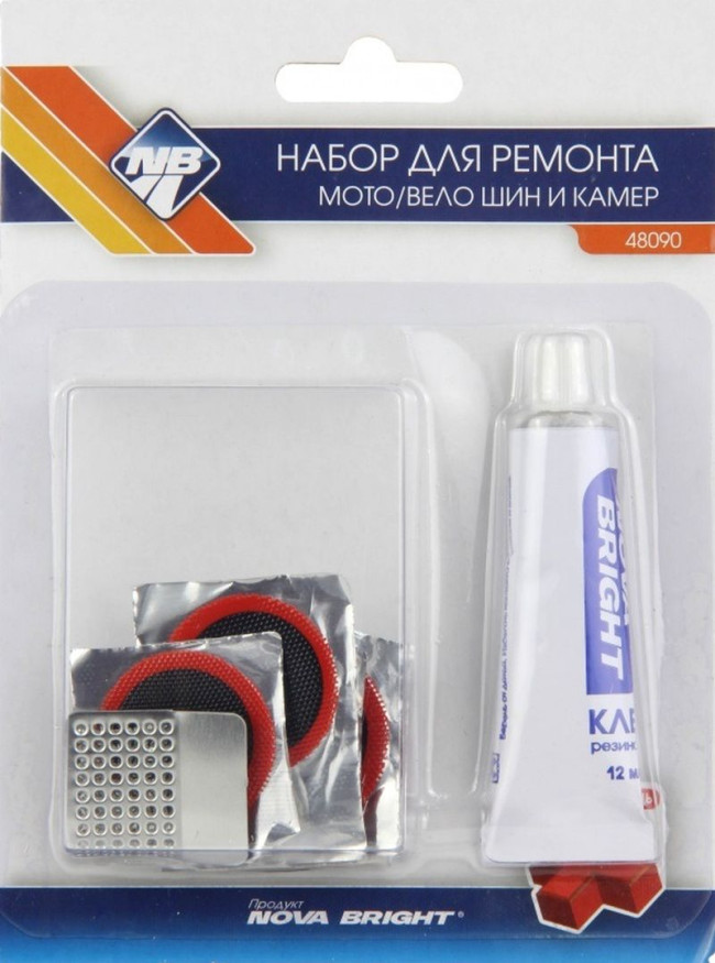 Набор резиновых заплаток для ремонта шин "Nova Bright" (4шт х 25мм,  клей и рашпиль)
