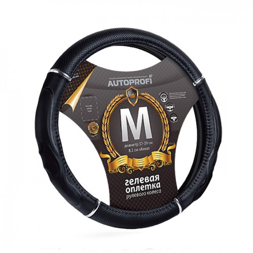 Оплетка на руль  Autoprofi  GL-1020 BK/BK M  черный /гелев.наполн. / PU кожа+ПВХ , спорт дизайн