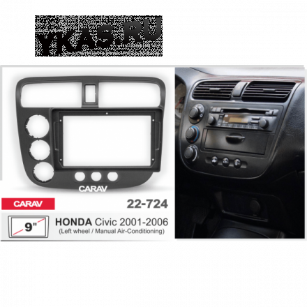 Переходная рамка CarAv 22-724 9&#039; HONDA Civic 2001-06 (левый руль / кондиционер / черный)  предзаказ