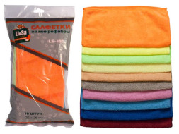 Салфетки из микрофибры в наборе  (10 шт-25х25см) "Li-Sa"  (LS1002)