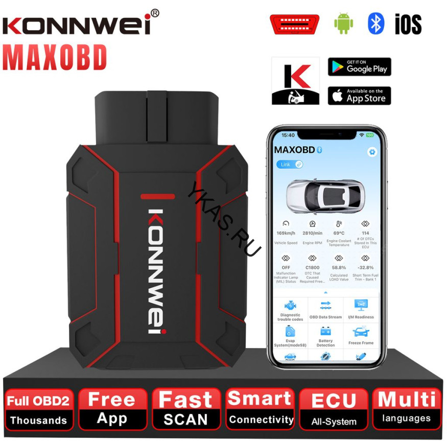 АВТОСКАНЕР KONNWEI OBD2, диагностический сканер Maxobd