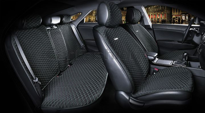 Комплект Накидок  «PALERMO PLUS»  Чёрный/Зелёный (капрон/экокожа)