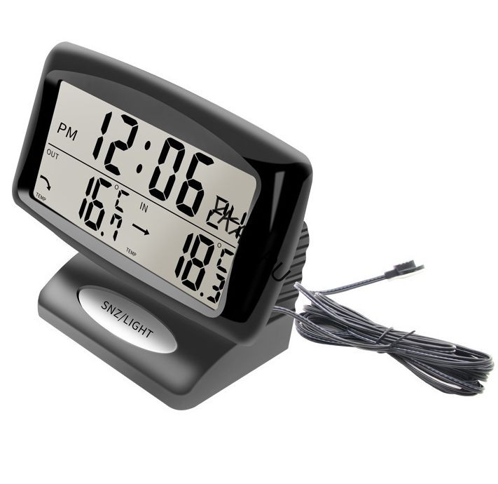 Авточасы   PDX MD-350-2 85x40мм. (часы, термометр внутрен.+ наружный) синяя подстветка