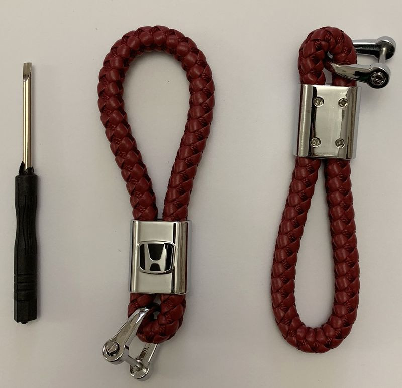 Брелок кожа плетенная  HONDA  Красный