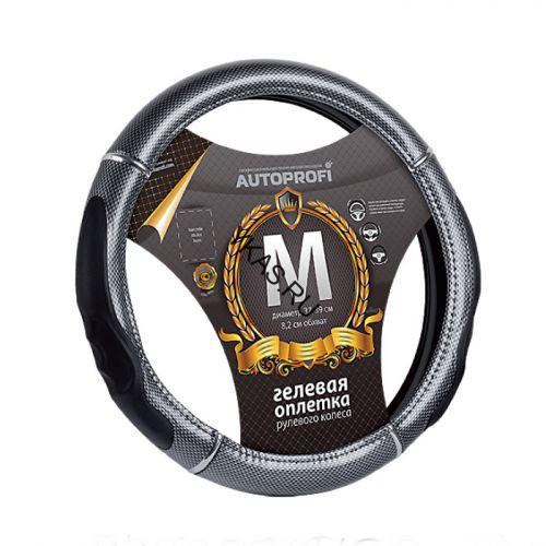 Оплетка на руль  Autoprofi  GL-1025 CB M черн.+вставки карбон /гелев.наполн. /PU кожа , спорт дизайн