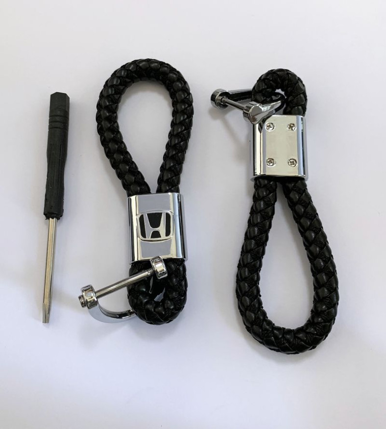 Брелок кожа плетенная  HONDA  Черный