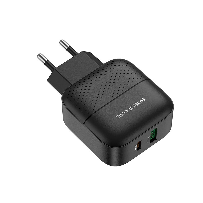 Зарядные устройства 220V  Borofone  USB+Type C, QC3.0 (быстрая зарядка) Черный