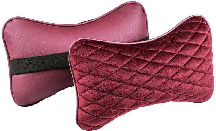 Подголовник-подушка "CITY"  бордовый/бордовый  (экокожа-велюр, ромб)  (компл.2шт)