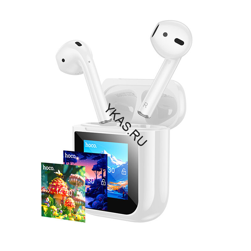 Наушники HOCO EW80 TWS вкладиши, Bluetooth, 300 мАч, с экраном, белый