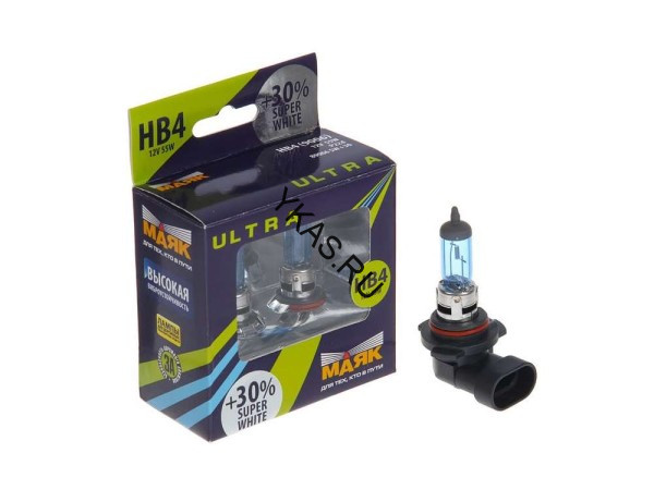 Лампа МАЯК 12V   НB4/9006   55W  Ultra P22d Super White+ 30% ( к-кт 2шт)