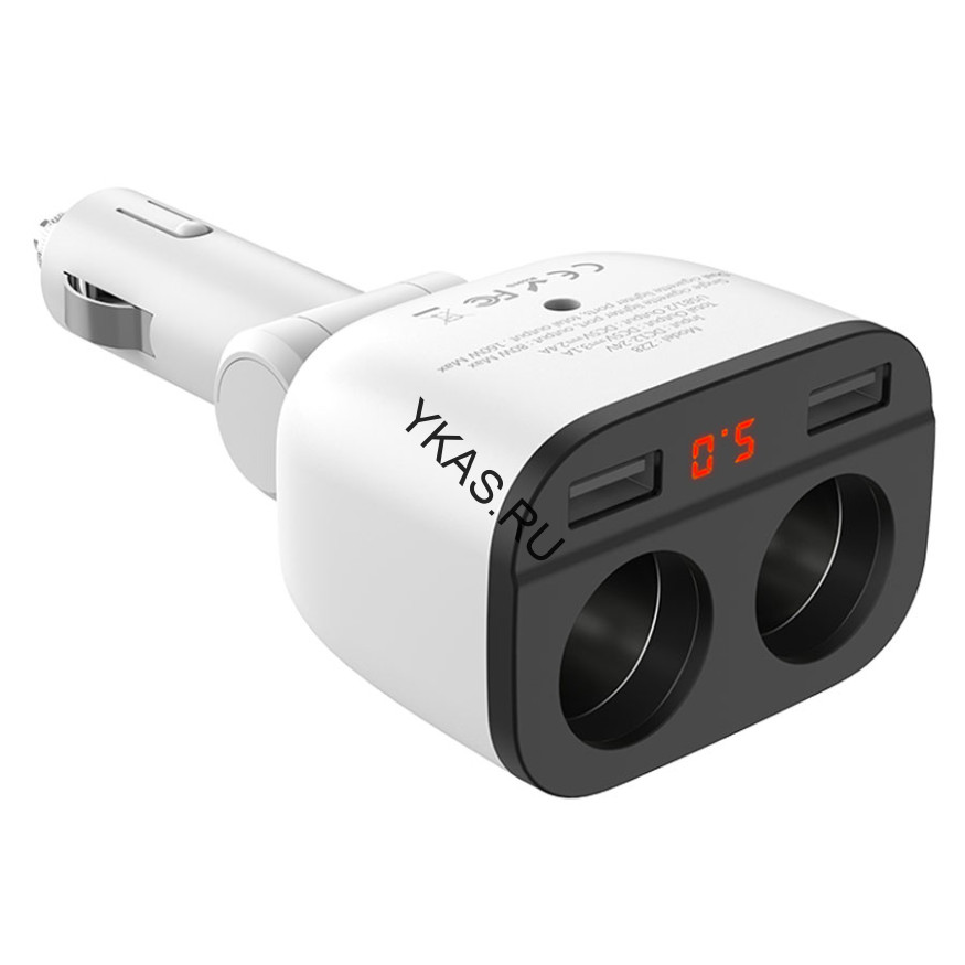 Разветвитель прикуривателя  2 выхода + 2 USB , (160 Вт MAX) Черный + вольтметр