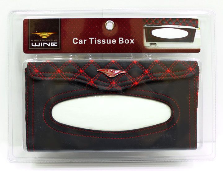 Салфетница "AUTOBAN" экокожа черная с красной строчкой на солнцезащитный козырек