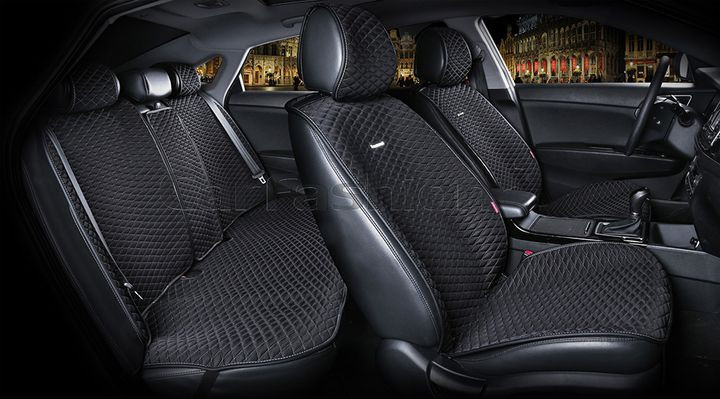 Комплект Накидок  «PALERMO PLUS»  Чёрный/Тёмн.Серый (капрон/экокожа)