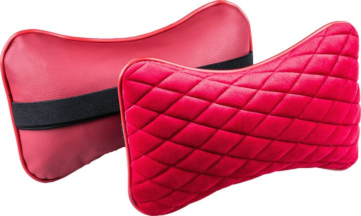 Подголовник-подушка "CITY"  красный/красный  (экокожа-велюр, ромб)  (компл.2шт)