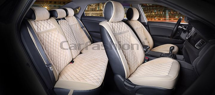 Комплект Накидок  «BARCELONA PLUS»  Бежевый/Бежевый/Бежевый  (велюр премиум класса/экокожа)