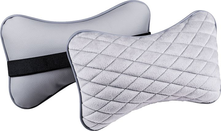 Подголовник-подушка "CITY"  серый/серый  (экокожа-велюр, ромб)  (компл.2шт)