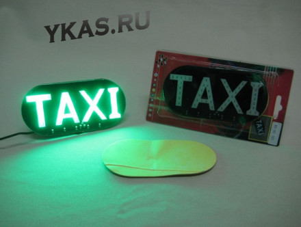 Такси шашечки под стекло  &quot;ТAXI&quot; c LED зеленой подсветкой , на скотче  (черный фон)