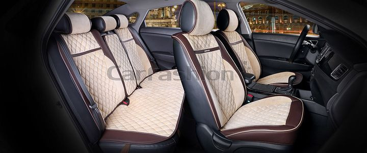 Комплект Накидок  «BARCELONA PLUS»  Коричневый/Бежевый/Коричневый  (велюр премиум класса/экокожа)