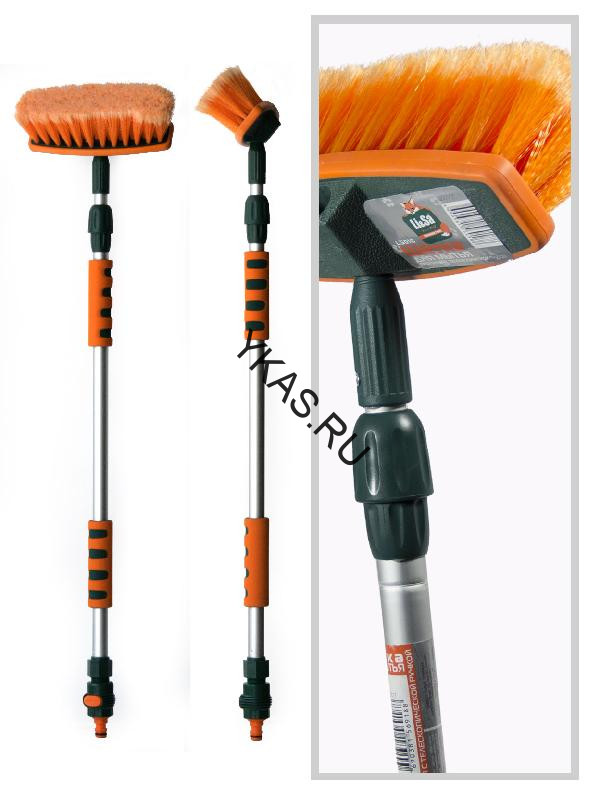 Щетка для мытья машины "Li-Sa" телеск., проточная ручка 88-139см, с клапаном для подачи воды