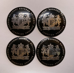 Этикетки на диски (метал) диам. 56,5мм. "JP" черный (4 шт.)