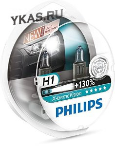 Автолампа Philips 12V   H1  55W  P14,5s  X-treme Vision (+130% света) Set 2 pcs.