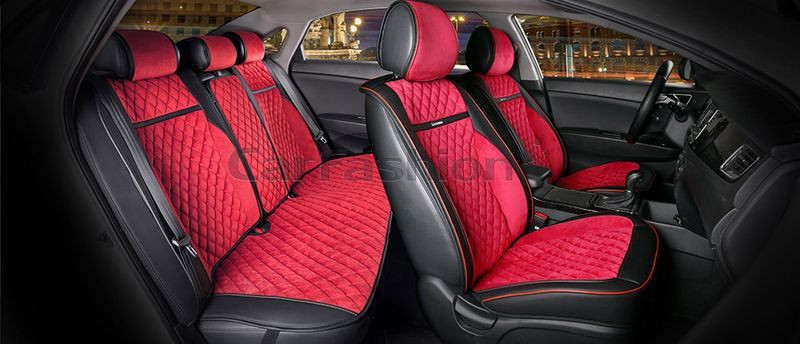 Комплект Накидок  «BARCELONA PLUS»  Чёрный/Красный/Красный  (велюр премиум класса/экокожа)