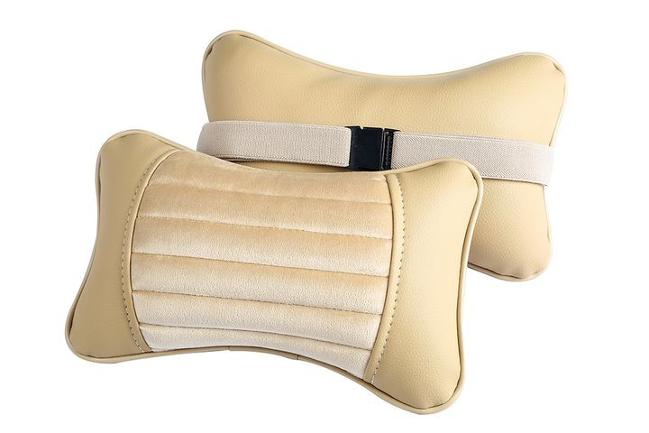 Подголовник-подушка "MONACO"  бежевый/бежевый/бежевый  (экокожа-велюр, полоса)  (компл.2шт)