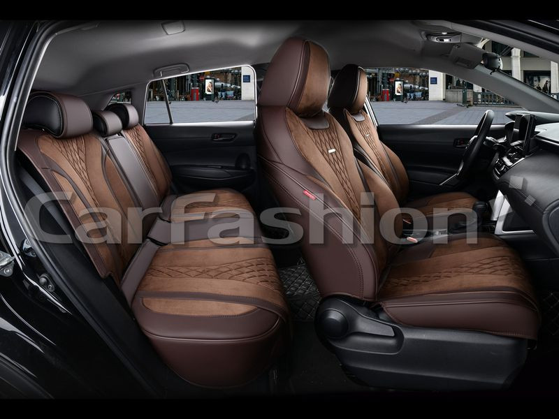 Чехлы  «5D» PREMIUM каркасные «BUFFALO PLUS» Кофе/Кофе/Кофе  (утопл.подгол./экокожа/нубук)