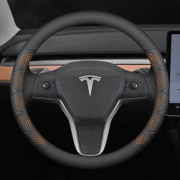 Оплетка на руль   Carlife  "Gripster"  М, перфорация Чёрный/Оранжевый (экокожа)