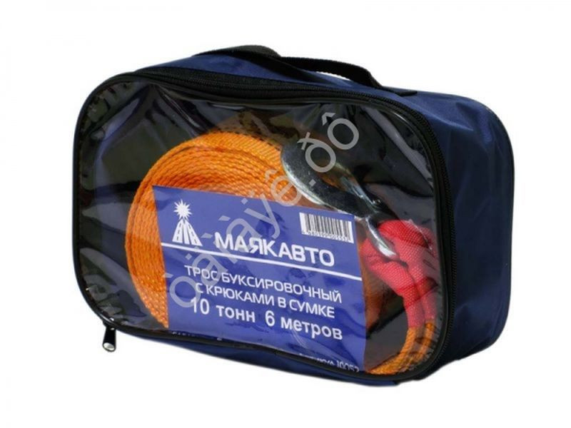Трос буксировочный  "M5" 10 т,  6м, шириной 60мм с крюками