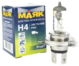 Лампа МАЯК 24V    H4   75/70W   P43t (1шт)