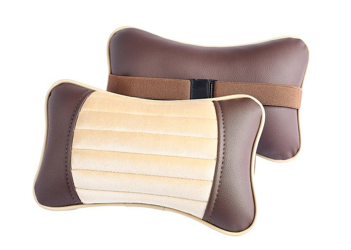 Подголовник-подушка "MONACO"  коричневый/бежевый/коричневый  (экокожа-велюр, полоса)  (компл.2шт)