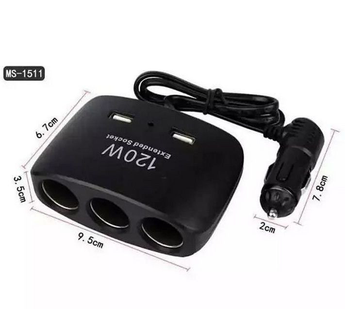 Разветвитель прикуривателя  3 выхода +2USB   (12В)