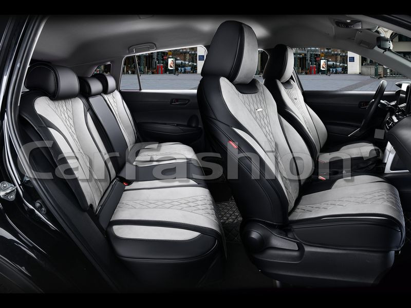 Чехлы  «5D» PREMIUM каркасные «BUFFALO PLUS» Серый/Чёрный/Серый  (утопл.подгол./экокожа/нубук)