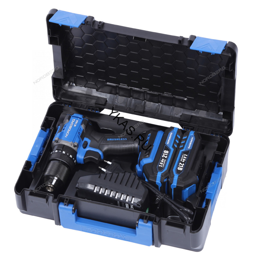 Шуруповерт аккумуляторный NORDBERG NE106K (Ø сверла до 13 мм, 21В, 70 Нм)