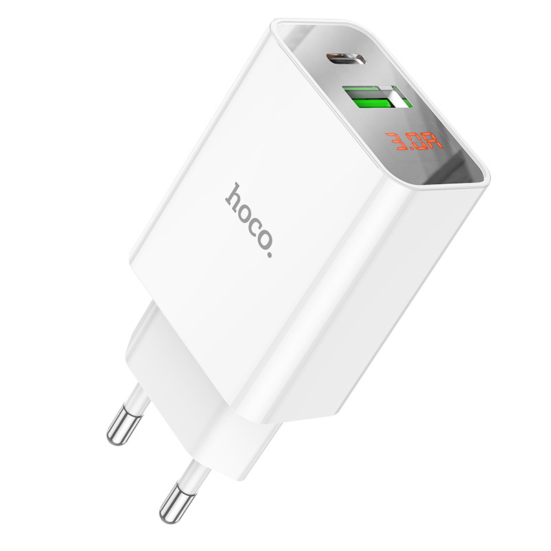 Зарядные устройства 220V  HOCO  USB+Type C, QC3.0 (быстрая зарядка) + вольтметр