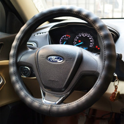 Оплетка на руль   Carlife  "Portofino" М,  Чёрный/Чёрный (экокожа/косточка)