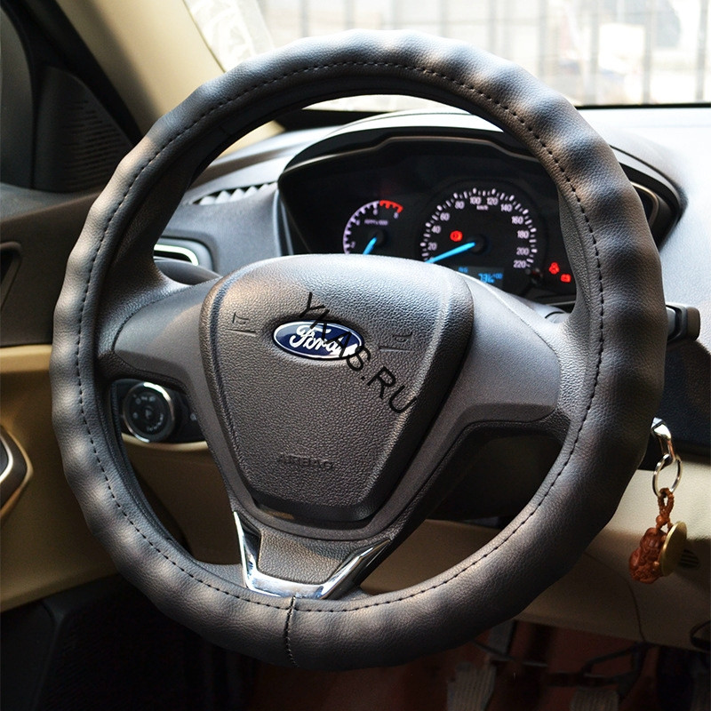 Оплетка на руль   Carlife  "Portofino" М,  Чёрный/Чёрный (экокожа/косточка)