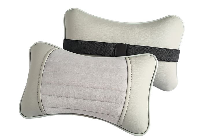 Подголовник-подушка "MONACO"  серый/серый/серый  (экокожа-велюр, полоса)  (компл.2шт)