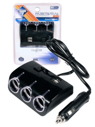 Разветвитель прикуривателя  3 выхода +2USB, 1000ма "Nova Bright"   (12/24В)