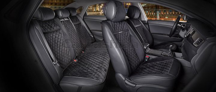 Комплект Накидок  «BARCELONA PLUS»  Чёрный/Чёрный/Чёрный  (велюр премиум класса/экокожа)