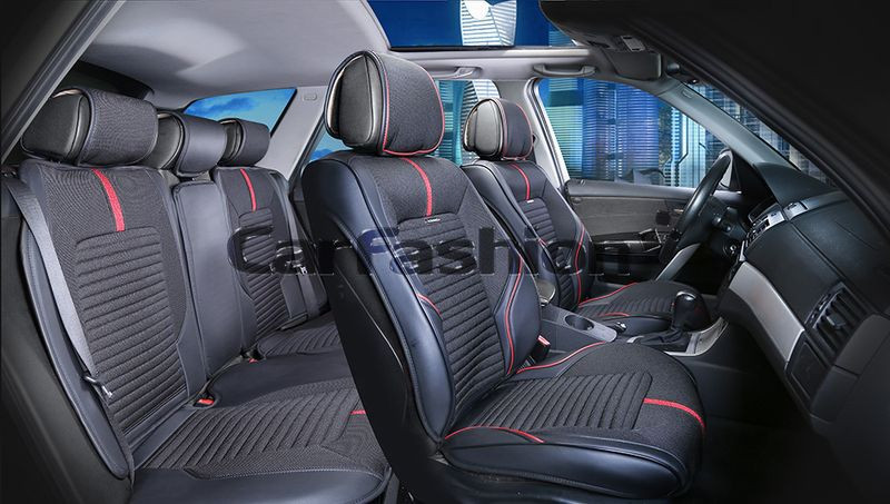 Комплект Накидок  «SECTOR PLUS»  Красный/Чёрный/Чёрный  (твид экстра-класса/экокожа)