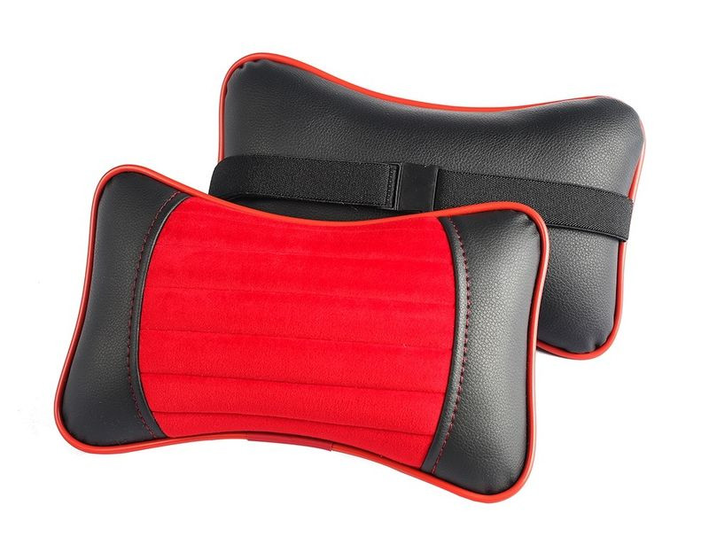 Подголовник-подушка "MONACO"  чёрный/красный/красный  (экокожа-велюр, полоса)  (компл.2шт)