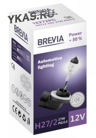 Автолампа BREVIA  12V  H27/2  27W PGJ13 Power +30% CP (карт.1шт)