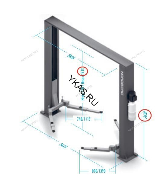 Двухстоечный подъемник Nordberg N4121H-4T с верхней синхронизацией