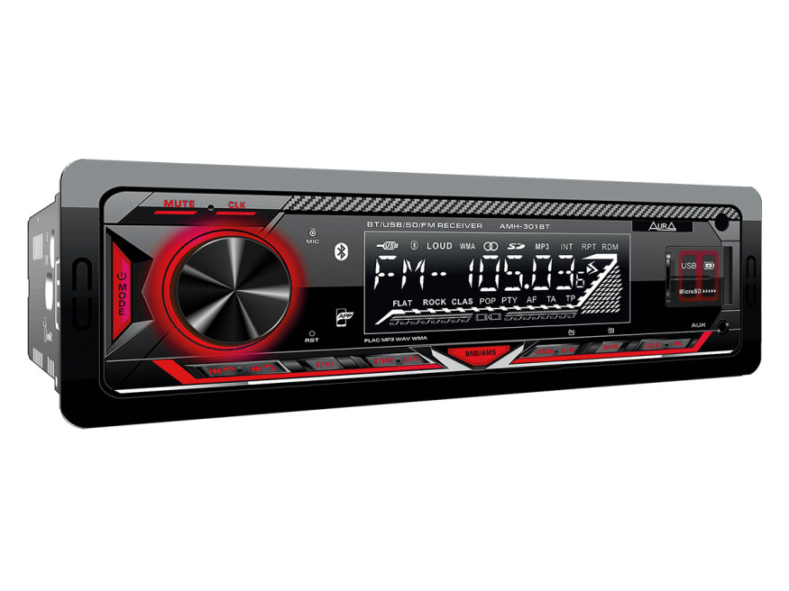 Автомагн.  AURA AMH-301BT Black/Red USB/SD ресивер , 4х51 Вт