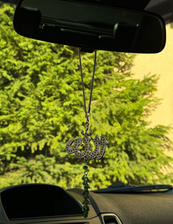 Подвески на зеркало заднего Ислам "Аллах" инкрустированный фианитами , зеленый