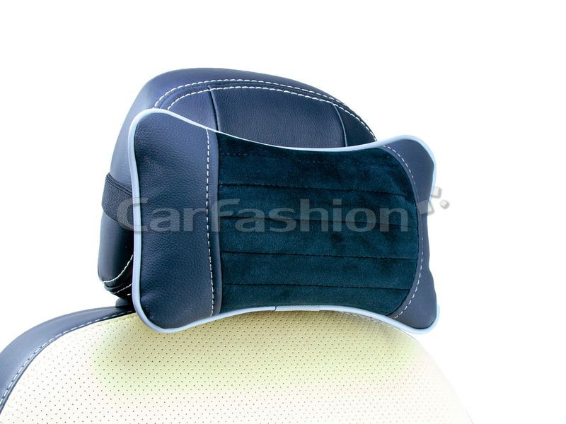 Подголовник-подушка "MONACO"  чёрный/тёмн.серый/серый  (экокожа-велюр, полоса)  (компл.2шт)